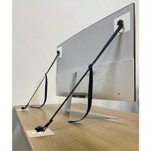 2팩 조정 가능한 TV 안전 스트랩, 아기 교정용 드릴이 없는 접착 방지 팁 가구 앵커, 평면 스크린이 벽에 고정됨