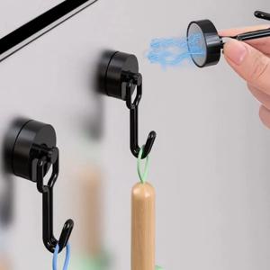 네오디뮴 자석 후크 5KG - 360 °   냉장고/문용 회전식 드릴 없음 걸이, 4개 고강도 주방 정리함(블랙/화이트)