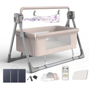 아기 전기 5 모션 자동 침대 옆 슬리퍼를위한 스마트 흔들 요람 음악 저장 장치가있는 자동 롤링 신생아 요람