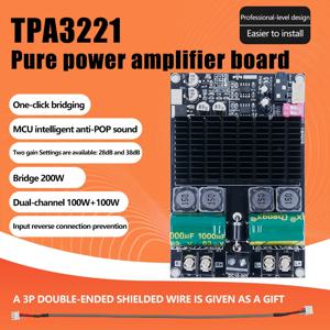TPA3221 ZK-2001 200W 모노/100W+100W 듀얼 채널 디지털 전력 증폭기 보드 MCU 안티팝 가변 이득 10-30V