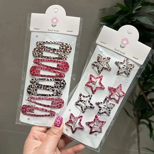 Y2K 레오파드 물방울 헤어 클립 여성용 빈티지 기하학 스타 헤어핀 BB 클립 바레트 Bangs Girls Party Hair Accessories