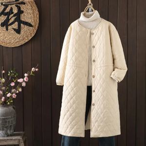경량 패딩 코튼 자켓 여성용 가을 겨울 스타일리쉬 퀼팅 코튼 코트 따뜻한 중간 길이 바람막이 라운드넥 싱글 버튼
