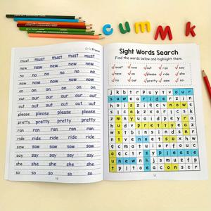 220 시력 단어 학습 워크북(답안 포함) 교육용 필기 시력 단어 검색 게임(3세 이상 학교 용품)