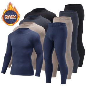 2피스 가을 겨울 남성 단색 세미 하이넥 긴팔 바지 따뜻한 베이스 세트 큰 사이즈 편안한 이너웨어