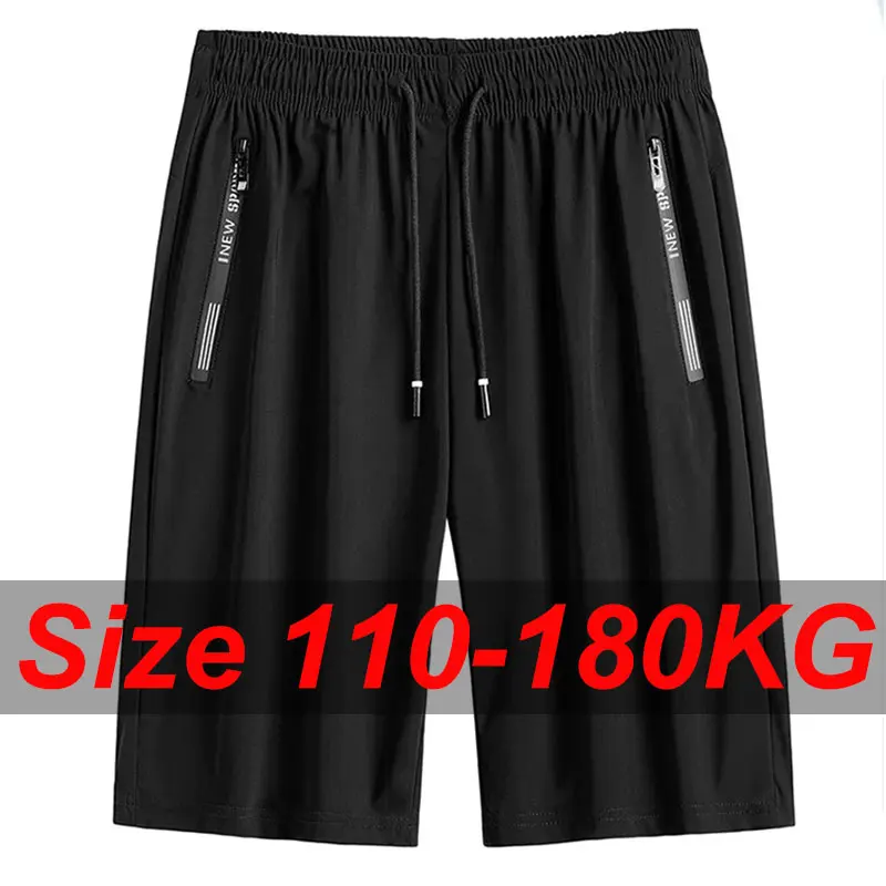 남성 플러스 사이즈 캐주얼 반바지 6XL 7XL 큰 사이즈 짐 반바지 아이스 실크 신축성 여름 비치 반바지 속건 남성 의류 180KG