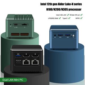 미니 PC 12세대 알더 레이크 N100 N200 N305 2*인텔 2.5G LAN LPDDR5 M.2 소프트 라우터 컴퓨터 NVMe WIFI6 2*HD 타입-C 3 디스플레이
