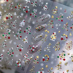 크리스마스 네일 스티커 - 절묘한 크리스탈 다이아몬드 만화 곰 - 나무 모양의 사과 패턴 - 네일 아트 스티커 - DIY