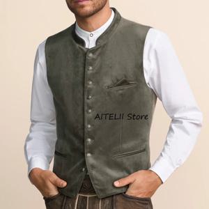 캐주얼 남성 조끼 스탠드업 칼라 패셔너블 패션 수트 레트로 스팀펑크 남성 스트레이트 포켓 벨벳 원단 작업복 빈티지