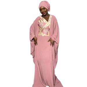 여성용 아프리카 드레스 고급 부부(부부) 원단 풍부한 자수 디자인