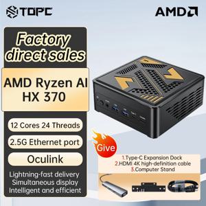 TOPC 미니 PC 게이머용 Oculink AMD Ryzen AI 9 HX 370 365 7 PRO 360 USB4 2x2.5G 2xPCIe 데스크탑 게이밍 컴퓨터 NUC Windows11 WiFi6