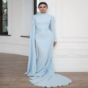 맞춤형 고품질 패션 저지 수제 꽃 비딩 스트레이트 하이 칼라 롱 드레스 맞춤형 행사 드레스 레트로