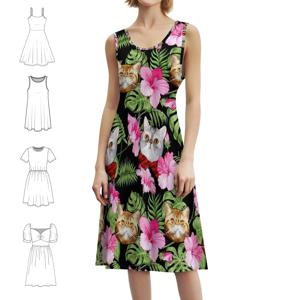 계란과 호박에서 영감을 받은 여성 스트리트웨어 파티 드레스 트렌디 프린트 클럽 의류 여성용 하와이안 플로럴 캣츠 드레스 소녀용