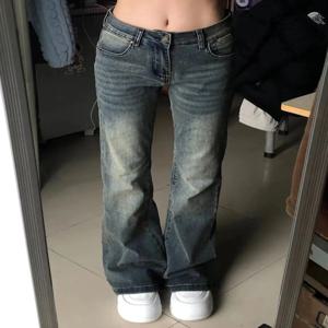 캐주얼 레트로 아메리칸 워시드 벨보텀 청바지 여성용 하이웨이스트 슬림 빈티지 스타일 여름 신상 패션 롱 팬츠 트렌디