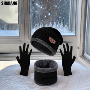 3피스 겨울 방한 세트 방풍 플리스 모자 스카프 장갑 콤보 야외 스포츠 하이킹 사이클링 낚시 추운 날씨 보호용