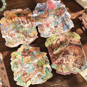 미스터 페이퍼 중국 스타일 스티커 4팩 - 3D 플랫 레이 스티커, 고대 미학 저널 디오라마 재료, 문화 관광 선물