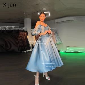 Xijun 공주 블루 롱 이브닝 드레스 오프 숄더 A 라인 공식 파티 드레스 스위트하트 생일 파티 드레스 맞춤형