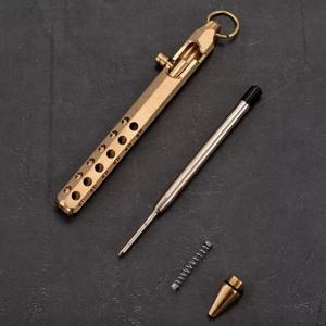 휴대용 황동 펜 중간 포인트 1.0mm 레트로 볼펜 볼트 액션 부드러운 필기 서명 펜