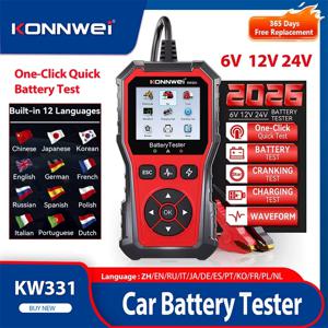 2026년 신제품 KONNWEI KW331 자동차 배터리 테스터 6V-12V-24V 100-2000 CCA 크랭킹 충전 회로 분석기 배터리 도구 전문가용
