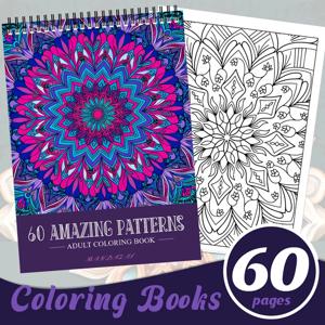 화려한 만다라 성인 색칠 공부 책 60페이지 창의적인 색칠 공부 책 스트레스 해소 예술 연필 색칠 그림책