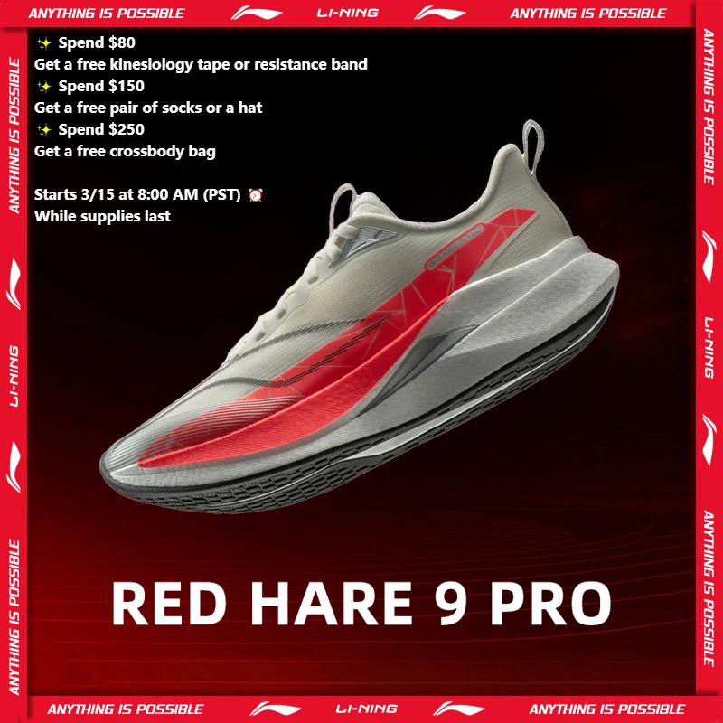 Li-Ning 여성용 RED HARE 9 PRO 레이싱 운동화 BOOM FIBER 반사형 경량 LiNing 트레이닝 스포츠 신발 ARPW002