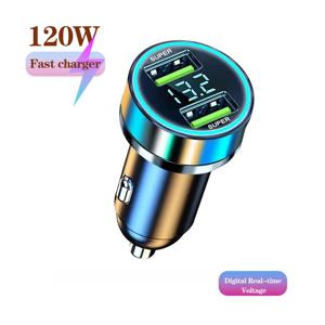 120W 2포트 USB 디지털 실시간 전압 자동차 충전기 QC3.0 자동차 초고속 충전기 휴대폰용 자동차 시가 라이터 어댑터