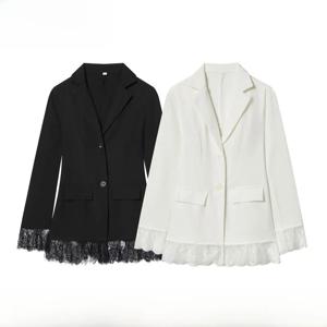 세련된 가을 겨울 여성 수트 재킷 레이스 스플라이싱 슬림핏 허리 조절 신상품 통기성 폴리에스터 섬유