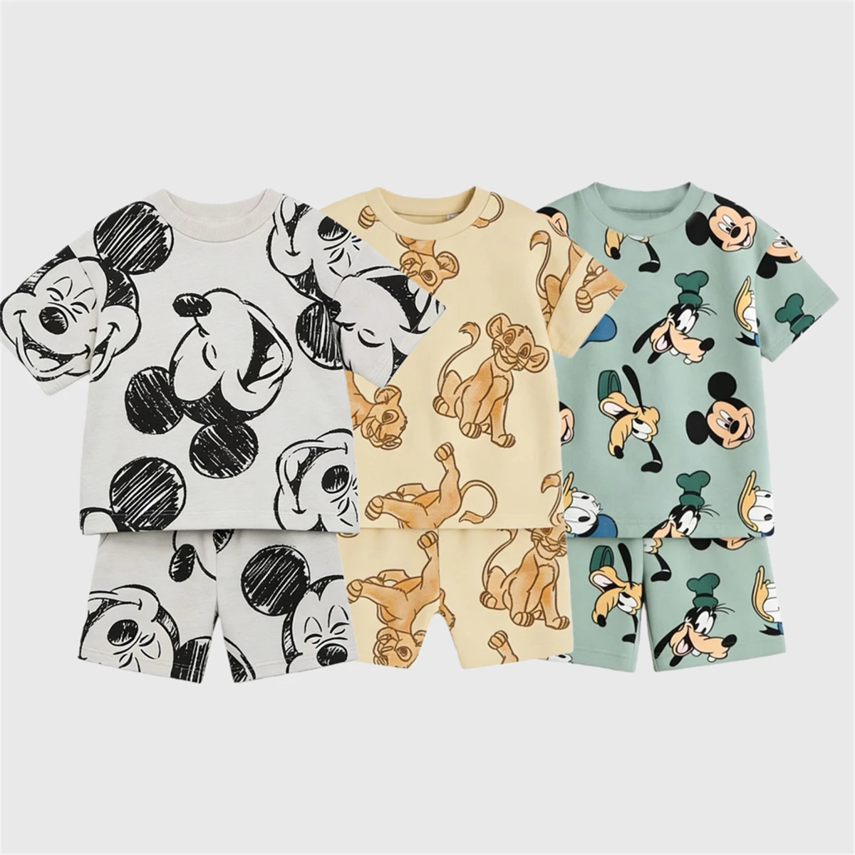 디즈니 소년과 소녀 정장 풀 프린트 트랙 슈트 만화 티셔츠 + 반바지 2피스 세트 여름 옷 러블리 티셔츠 루즈 반바지 키즈