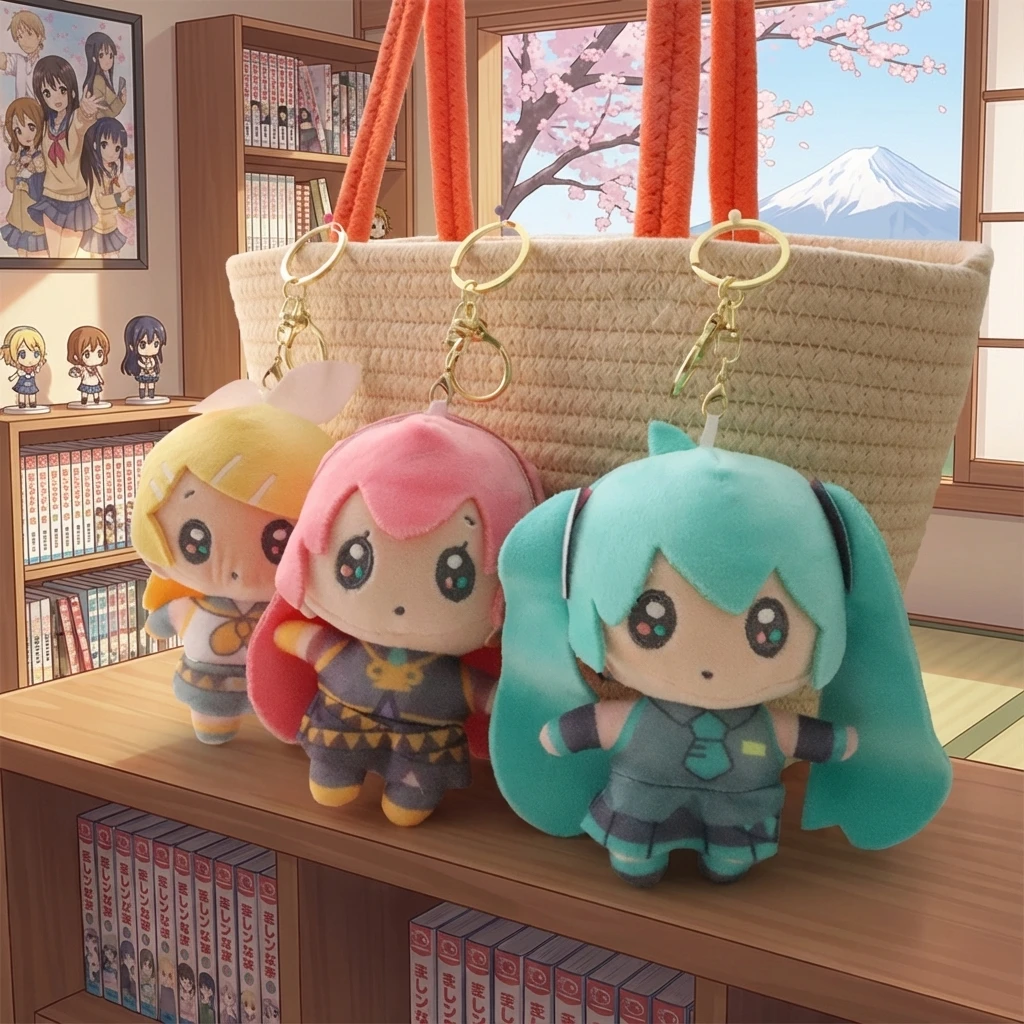 귀여운 하츠네 미쿠 플러시 키체인 인형 애니메이션 캐릭터 가방 장식품 귀여운 마스코트 키링 액세서리