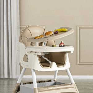아기용 3 in 1 하이체어, 접이식 및 조절 가능한 하이체어, 탈부착 가능한 트레이, 안전벨트, 발받침 및 바퀴 포함