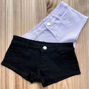 섹시한 탄성 슈퍼 쇼츠 Y2K 스파이스 걸 스타일 핫팬츠 슈퍼 로우 웨이스트 코튼 타이트 블랙 앤 화이트 쇼츠