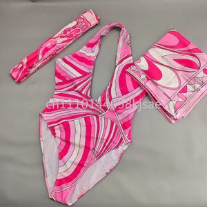 럭셔리 디자인 여성용 핑크 스카프 수영복, 레터 시그니처 로고 클래식 브랜드 헤어밴드 비키니 세트 비치웨어