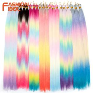 패션 아이돌 28인치/3개 아리엘 스트레이트 헤어 번들 크로셰 헤어 합성 브레이딩 헤어 옴브레 레인보우 브레이드 헤어 익스텐션