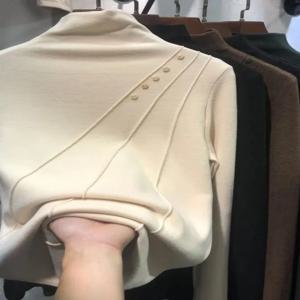 가을 겨울 두꺼운 양털 양면 벨벳 하프 하이 칼라 베이스 셔츠 슬림핏 단색 티셔츠 포켓 손수건