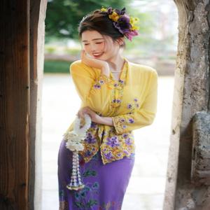 신선한 새로운 스타일의 다이족 전통 자수 여행 사진 촬영 의류, 작은 민족풍 패션 인물 사진 드레스 여성복