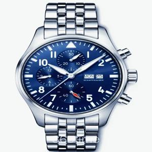 럭셔리 스포츠 남성용 자동 기계식 시계 빅 파일럿 르 쁘띠 프린스 블루 브라운 가죽 손목시계 43mm