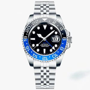새로운 럭셔리 남성용 자동 기계식 시계 사파이어 블랙 블루 세라믹 GMT 손목시계 40mm