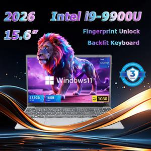 2026년형 최신 인텔 i9-9900U 15.6인치 백라이트 지문인식 노트북 윈도우 11 오피스 스터디 노트북 게이밍 컴퓨터 PC