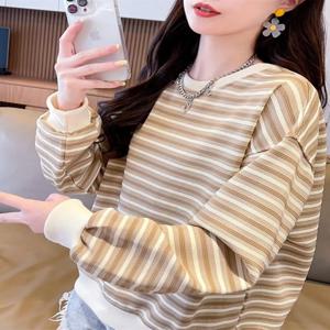 여성용 루즈핏 오버사이즈 후드티 스트라이프 디자인 가을 신상 심플 레이지룩 다용도 패셔너블 포켓 손수건 포함