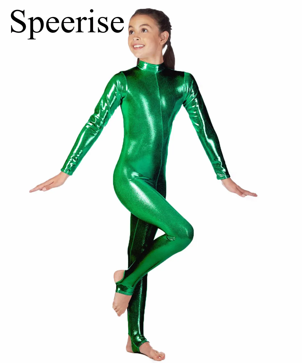 SPEERISE 아동용 짧은 스판덱스 탱크 원피스 유니타드, 아동용 민소매 레오타드, 소년 발레 바디수트, 샤이니 메탈릭 체조