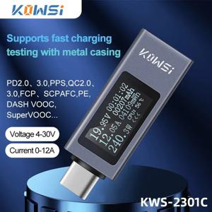 KWS-X1 DC 4-30V 0-12A 디스플레이 유형 C 전압 및 전류 감지 미터 다기능 고속 충전 트리거 미터 KWS-2301C