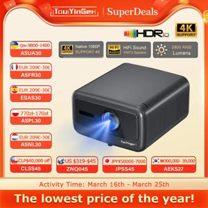 Touyinger Q12W pro 2800ANSI 풀 HD 4K 듀얼 스크린 와이파이 블루투스 스마트 홈 시어터 프로젝터