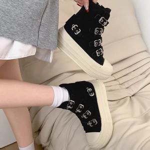 CHABELLA 여성용 하이 탑 캔버스 신발 디자인 버클 스트랩 지퍼 단순 여성 신발 2025 High Street Grace Waling Shoes