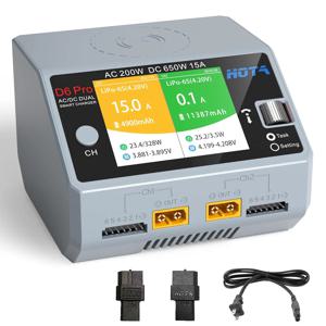 새로운 HOTA D6 Pro 그레이 AC 200w DC 2x325w /15a 채널 Rc 드론 예비 부품 용 스마트 배터리 충전기 방전기 Lipo 충전기