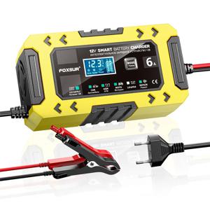 FOXSUR 풀 자동 차량 배터리 충전기 12V 6A 디지털 디스플레이 10단계 배터리 충전기 파워 펄스 수리 오토바이 충전기