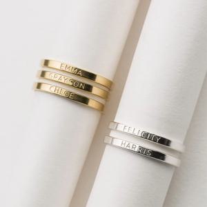 COOLTIME 여성용 맞춤형 맞춤 반지 남성용 스테인레스 스틸 골드 컬러 새겨진 이름 Anniversa 커플 쥬얼리 가족 선물