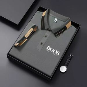 남성용 새 자수 반팔 스트라이프 그리드 폴로 셔츠, 비즈니스 캐주얼 패셔너블 통기성 의류, 젊음 패션,