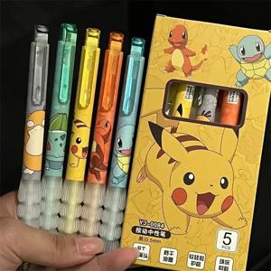 5pcs 포켓몬 펜 피카추 Squirtle Charmander 귀여운 프레스 젤 펜 세트 애니메이션 만화 학교 사무용품 어린이 선물