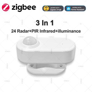 3 In 1 ZigBee 24G MmWave 레이더 인체 존재 모션 센서 + PIR 적외선 + 조도 감지 Z2M 용 홈 오토메이션