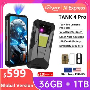 유니허츠 8849 탱크 4 프로 5G 프로젝터 스마트폰 36GB 1TB 디멘시티 8300 안드로이드 14 폰 11600mAh 720P 프로젝터 100 루멘