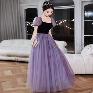 우아한 퍼플 메쉬 이브닝 드레스 여성용 가벼운 고급 동화풍 고품질 호스티스 이스케이프 퍼피 프린세스 스커트